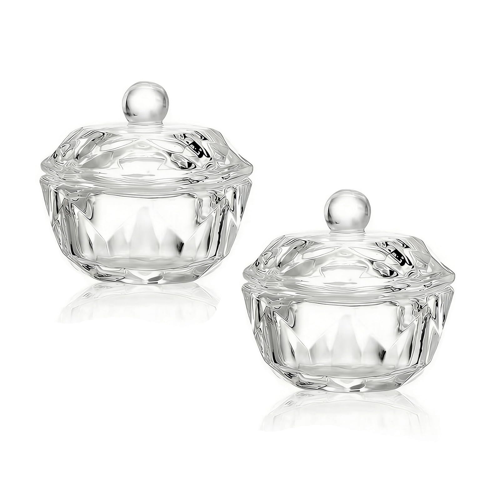 2Pcs Clear Glass Nail Dappen Dish with Lid, Crystal Dapping Bowl for Acrylic Liquid & Powder, Manicure Nail Art Care Tools
