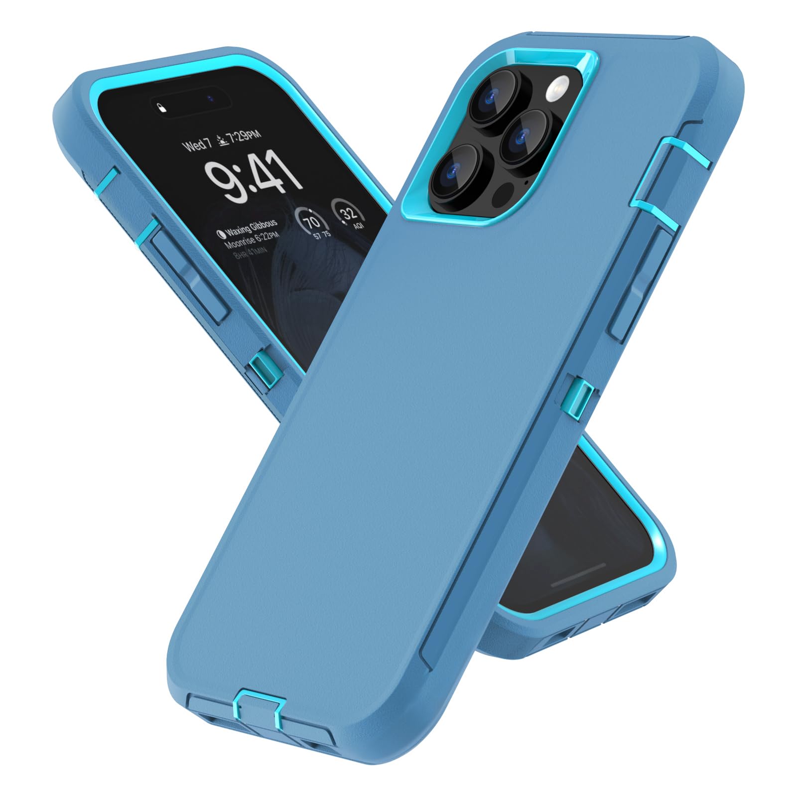 Photo 1 of Sansunto for iPhone 13 Pro Max & iPhone 12 Pro Max Heavy Duty Shockproof Case, Full Body Protection Silicone Rubber with Hard PC Tough Rugged Durable Phone Cover for Boys & Men. (Teal/Turquoise)