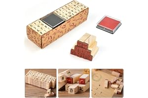 Inkurie Lot de 40 tampons en bois et caoutchouc - Lettres majuscules - Chiffres et symboles - Pour travaux manuels, journal, 
