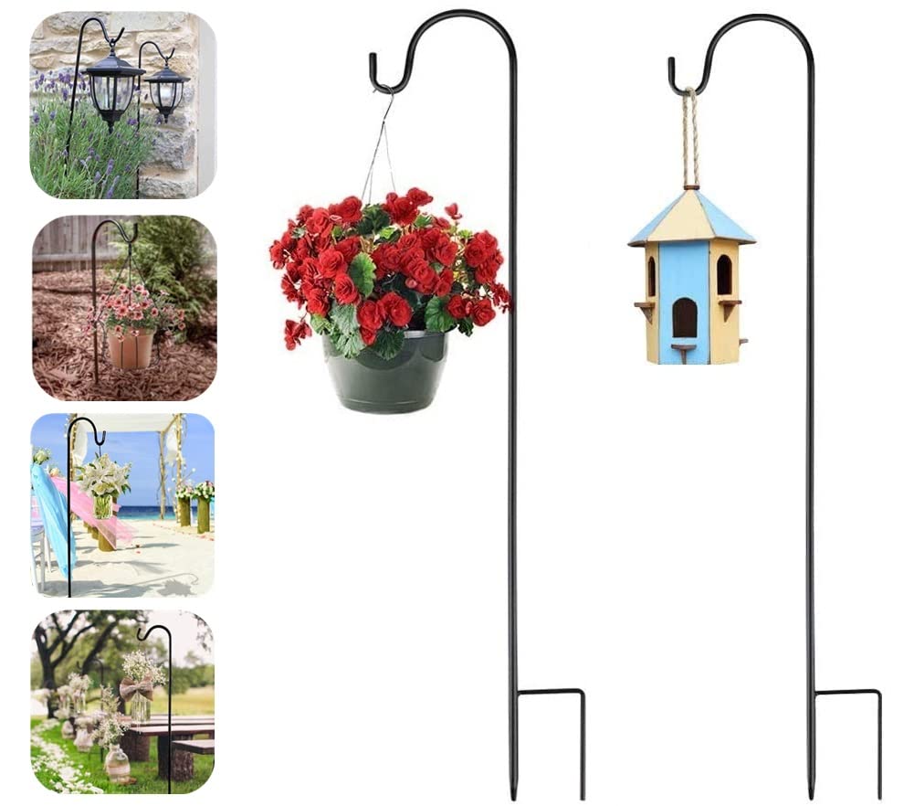 EMAGEREN 2 PCS Shepherd Hooks Adjustable Height Garden Hooks 4 Section Stitching Metal Border Hook Garden Stake Hanging Basket Holder for Hanging Solar Light, Bird Feeders, Mason Jars, Lantern