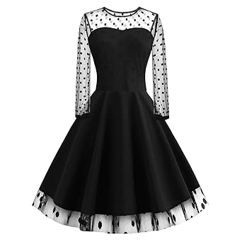 XuxMim Mode Frauen Sexy Langarm O Neck Mesh Splice Abend Party Prom Schaukel Kleid