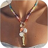 Coiris Fish Necklace for Women Beaded Stone 3d Lively Fish Necklace Beach Summer Hawaiian Ocean Dainty Gift Jewelry for Her