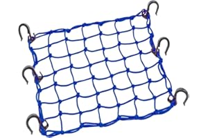 ZUOZE Small Cargo Net 15"x15" Stretches to 30"x30" with Thicken Hooks | Natural Latex Core, Tight 2”x2” Mesh Heavy Duty Bungee Net for Motorcycle Helmet, Bike, ATV, UTV, Luggage (Blue, 1 Pack)