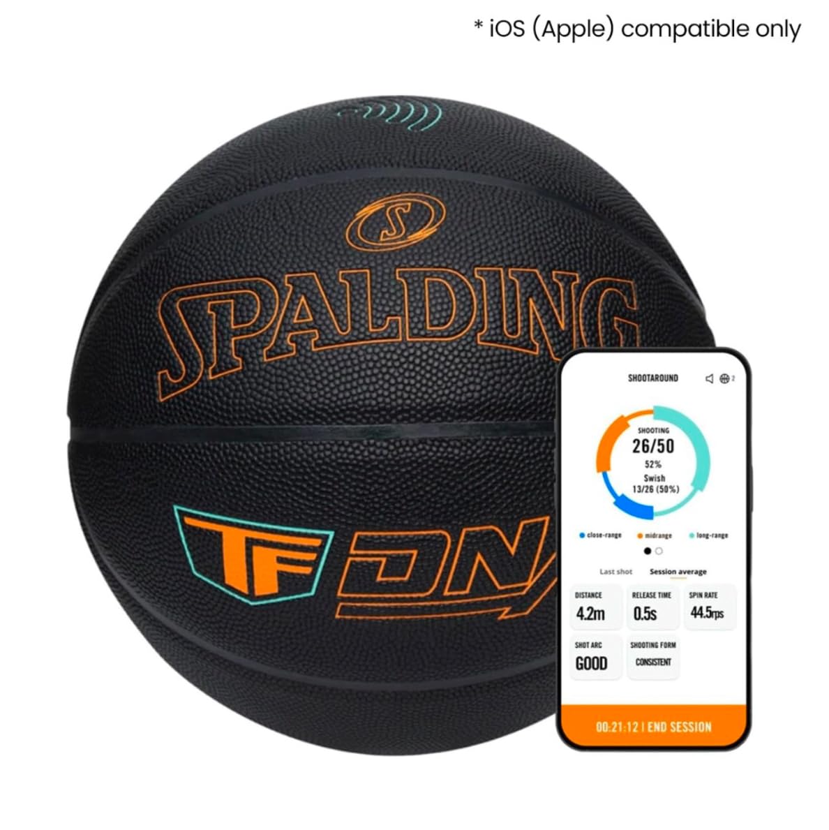 Spalding TF DNA Smart Basketball + 1 Yr App Subscription Bundle I iOS and Android Compatible I All Surface Material