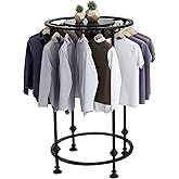 SPTZQURY Round Garment Rack, Floor Standing Iron clothes Hanging Rack with Topper, Suitable for Large Shopping Malls Retail, Clothes Boutique Display Laundry Rooms Multi-Purpose Hanging (BLACK)