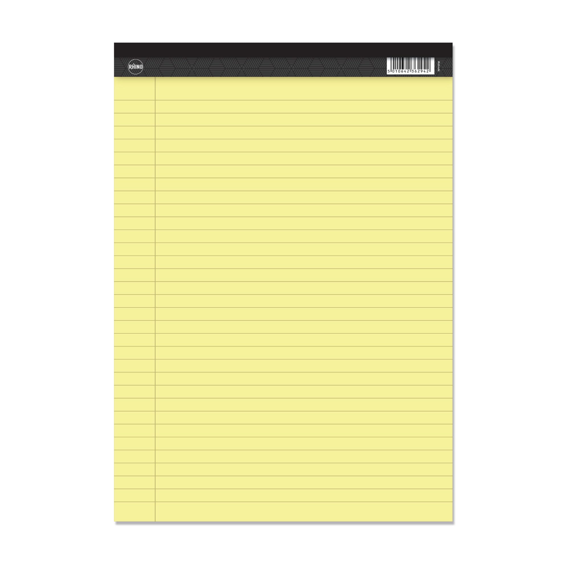 Rhino A4 Legal Pad, 100-Page / 8mm Lined with Margin, 1-Pack, Yellow Notepad Writing Paper, Office & Stationery Supplies