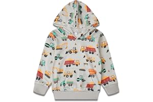 NUBEEHOHO Toddler Boy Hoodie Sweatshirt - Pullover Dinosaur Long Sleeve Shirt Fire Truck Print Kids Winter Clothes 2T-7T