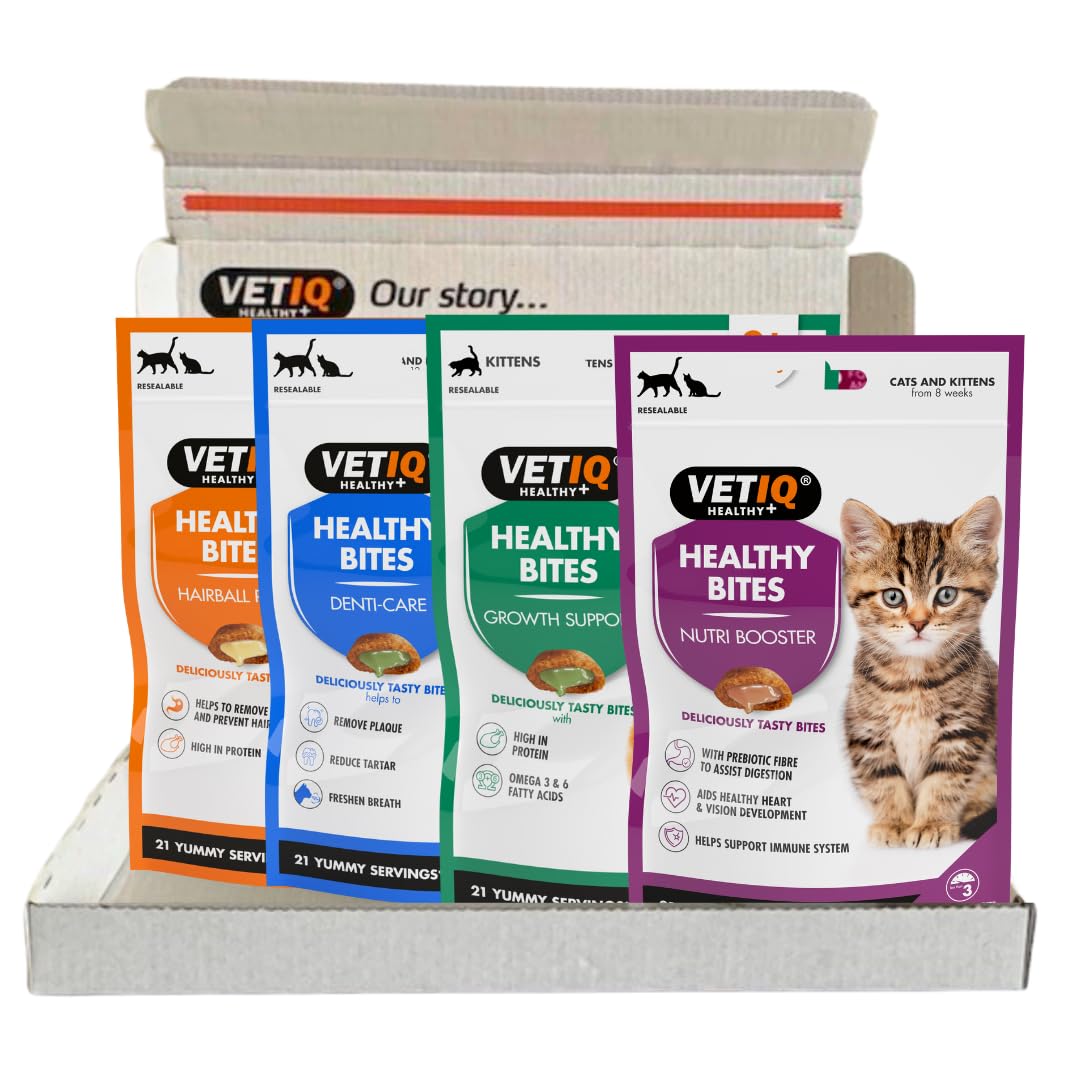 VETIQ Healthy Bites For Kittens Variety Pack, Kitten and Cat Treats For Hairball Relief, Growth Support, Nutrition support, Fresh Breath & Dental Health, 65 g (Pack of 4)