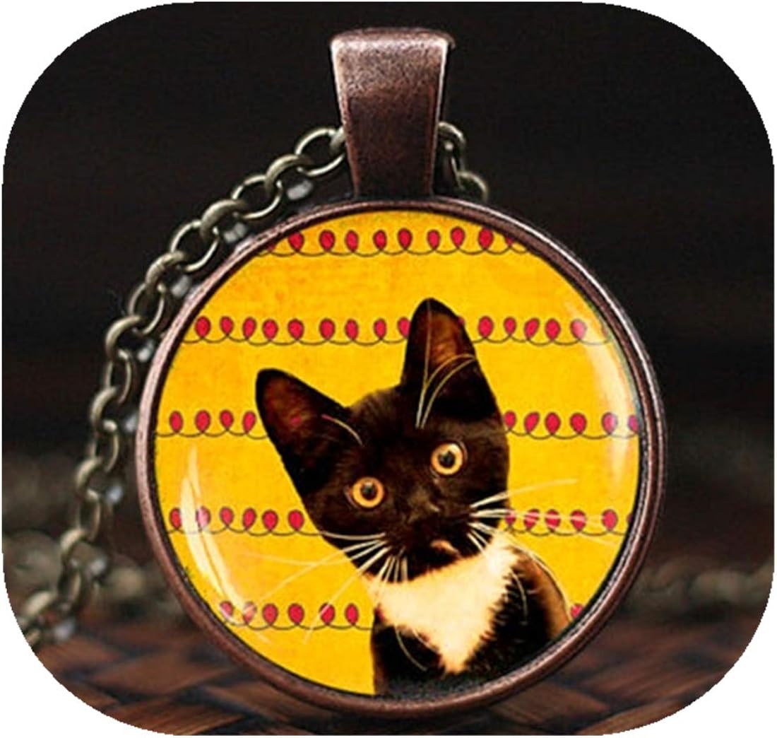 Black cat necklace, Black kitty pendant, cat necklace, Cat