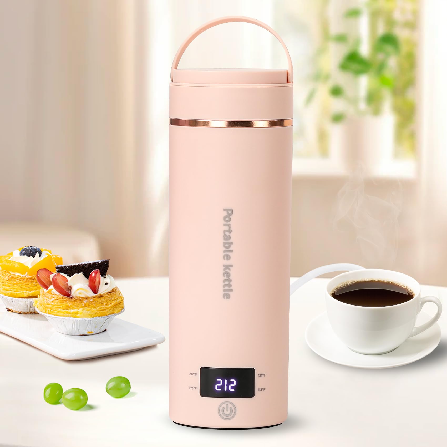 Photo 1 of *IMPERFECT** Travel Electric Kettle Portable Mini Kettle,Small Hot Water Boiler with 4 Temperature Settings,304 Stainless Steel,Fast Boiling Water with Auto Shut-Off and Boil Dry Protection (Pink, 400ml)