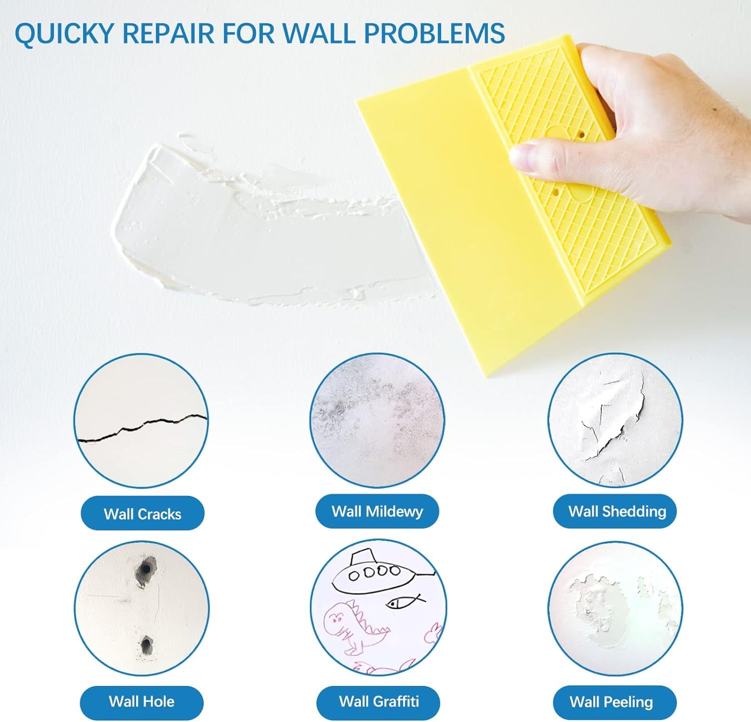 Drywall Repair Kit,Drywall Hole Patch Repair Kit,Wall Spackle Paste 9.8OZ to Fix Wall Surface Holes and Creak Damage with White Wall Repair Putty,Scraper,Sanding Pad Fill Quick and Easy Solution