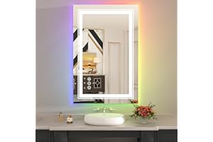 WTTY LED Bathroom Mirror 24"x32" with RGB Backlit and 3 Front Light,Stepless Dimmable LED Mirror for Bathroom,Lighted Bathroom Vanity Mirror for Wall,Anti-Fog,Memory Function,Shatter-Proof