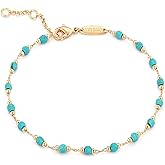 MEVECCO Gold Round Turquoise Beaded Bracelets,14K Gold Plated Handmade Cute Dainty Bracelet for Women