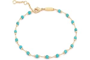 MEVECCO Gold Round Turquoise Beaded Bracelets,14K Gold Plated Handmade Cute Dainty Bracelet for Women