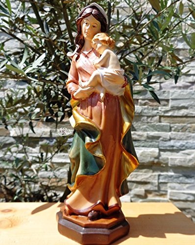 Große ÖLBAUM - Heilige Maria, HANDBEMALT / ROT & BLAU GEBEIZT - große Madonna - Mutter Gottes mit Jesus, Marienfigur / Marien