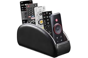 Arniche PU Leather Remote Control Holder with 5 Compartments - Storage Tray & Desktop Organizer for TV Remotes,Glasses,Pens,Accessories - Space-Saving Design for Bedside Table & Office Desk (Black)