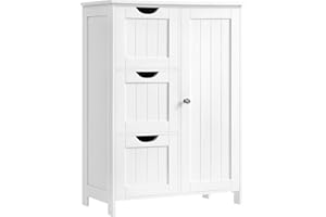 VASAGLE Bathroom Floor Storage Cabinet, Freestanding Bathroom Storage Unit with 3 Drawers, 1 Adjustable Shelf, 30 x 60 x 80 c