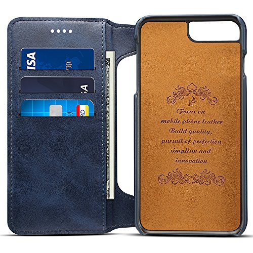 Iphone 8 Leather Magnetic Protective Phone Case Wallet Kickstand Card Holder Cover Work with Magnetic Car Mount, Blue - Thumbnail 3