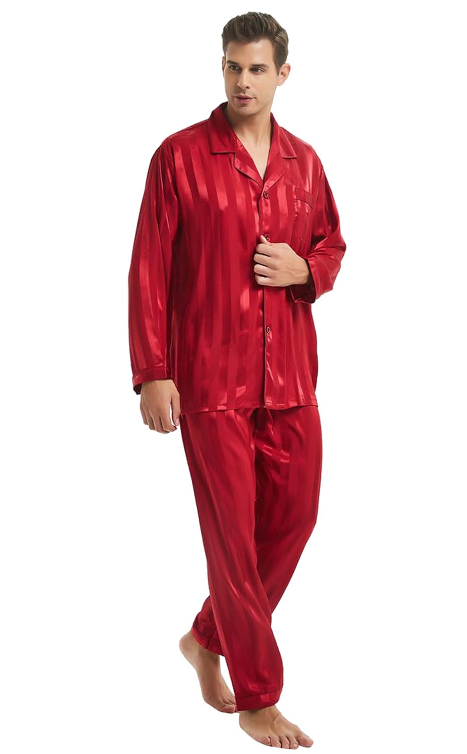 Pajama Sets Clothing & Accessories Mens Satin Long ButtonDown Pajamas