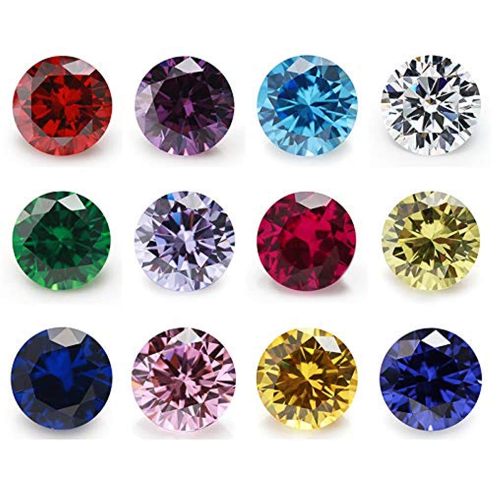 Photo 1 of JINGANGZUO 12pcs 8 mm Birthday Stone Mix 12 Colors 1pcs Per Color Round Loose Cubic Zirconia Stone Synthetic Corundum Synthetic Spinel