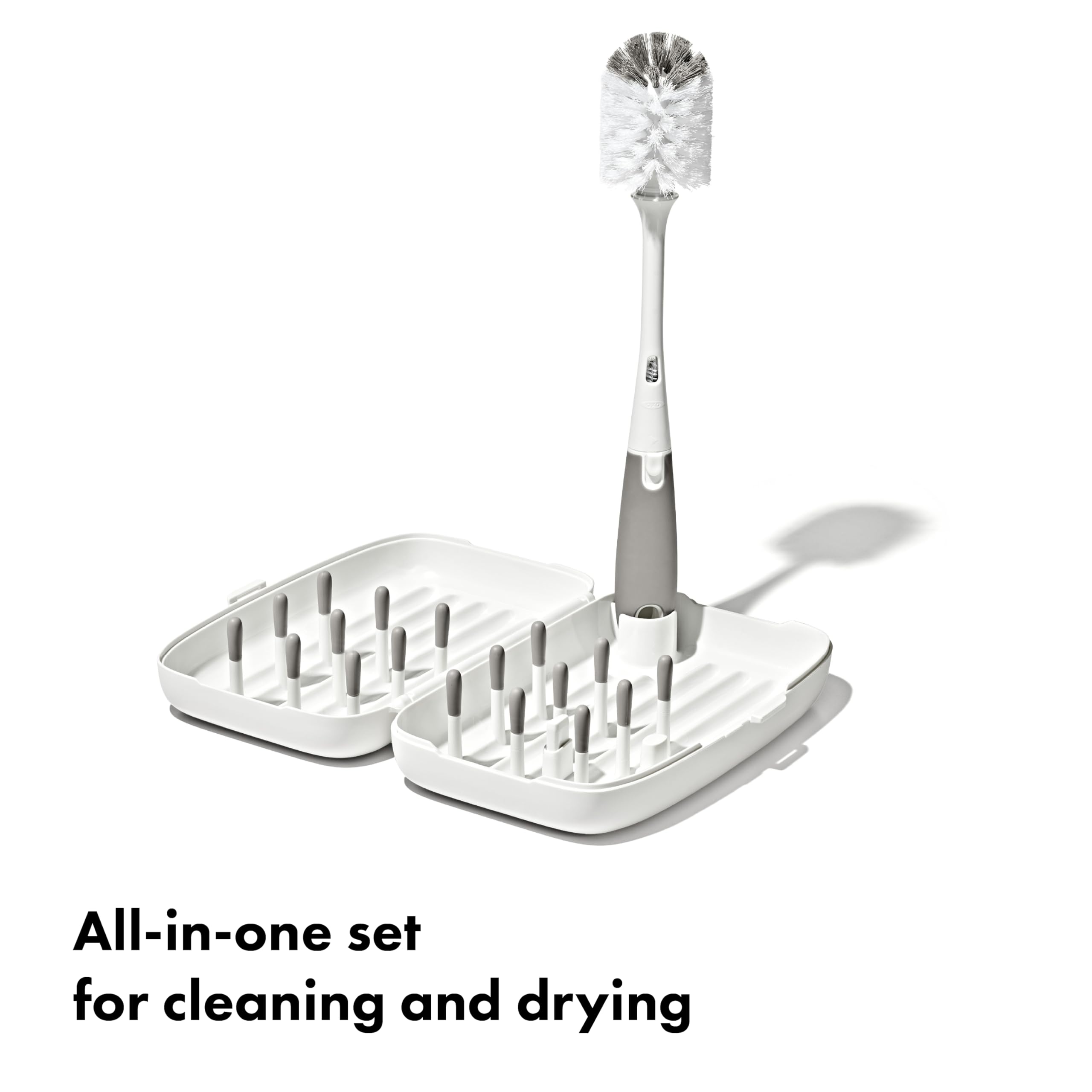 OXO Tot Travel Size Drying Rack with Bottle Brush- Gray