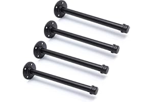 HOME TZH 3/4" Industrial Black Iron Pipe Shelf Brackets, Rustic Wall Mounted DIY Shelving Brackets Hanging Custom Pipe Brackets for Floating Shelves(4, 12")