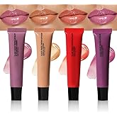4Pcs Summer Lip Butter Lip Balm Glow Reviver Lip Gloss, Melting Lip Serum, Ultra-Hydrating Natural Vegan Lip Balm, Sheer-Tinted Shine & Hydration, Soothes & Softens Dry Lips (01+02+04+05)