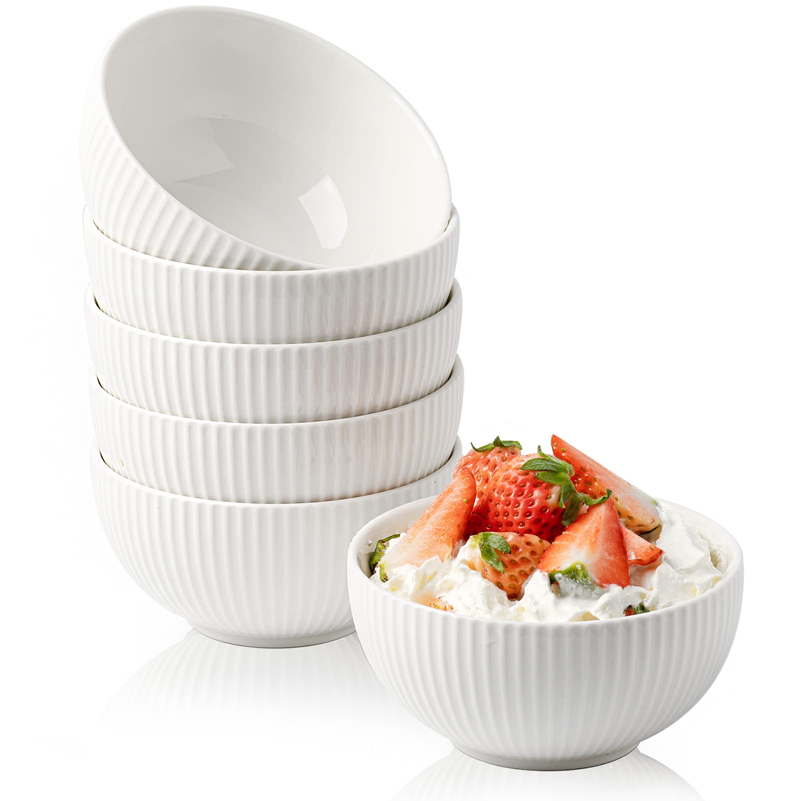Photo 1 of **MISSING ONE BOWL**getstar Dessert Bowls, 4.5 in 10 oz Small Porcelain Bowl Set of 6, Microwave & Dishwasher Safe Ceramic Bowls for Ice Cream, Side Dishes, Snacks & Desserts, Set of 6 (White)