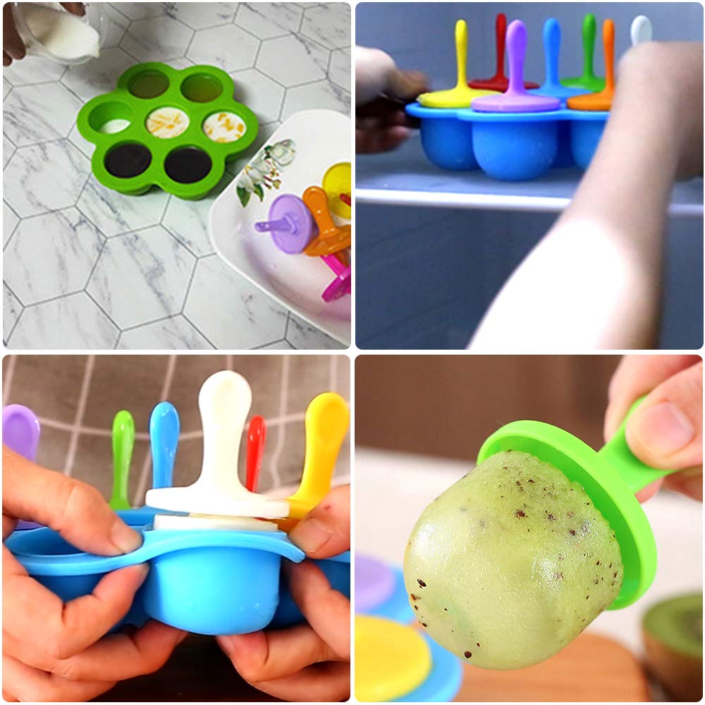Mity rain 2 Pack Popsicles Molds- 7-cavity Mini Silicone Ice Pop Mold With Stick, Drip-guards, Non-Stick Cakesicles Molds for Egg Bites, Ice Cream Mould,Food Storage Container