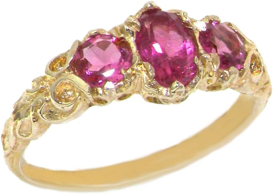 9ct Yellow Gold Luxury Vibrant Pink Tourmaline Eternity Trilogy Band Ring