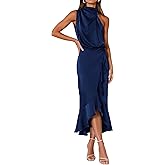 KIRUNDO Women 2026 Spring Summer Satin Mock Neck Wedding Guest Party Cocktail Midi Dress Sleeveless Wrap Ruffle Formal Dress
