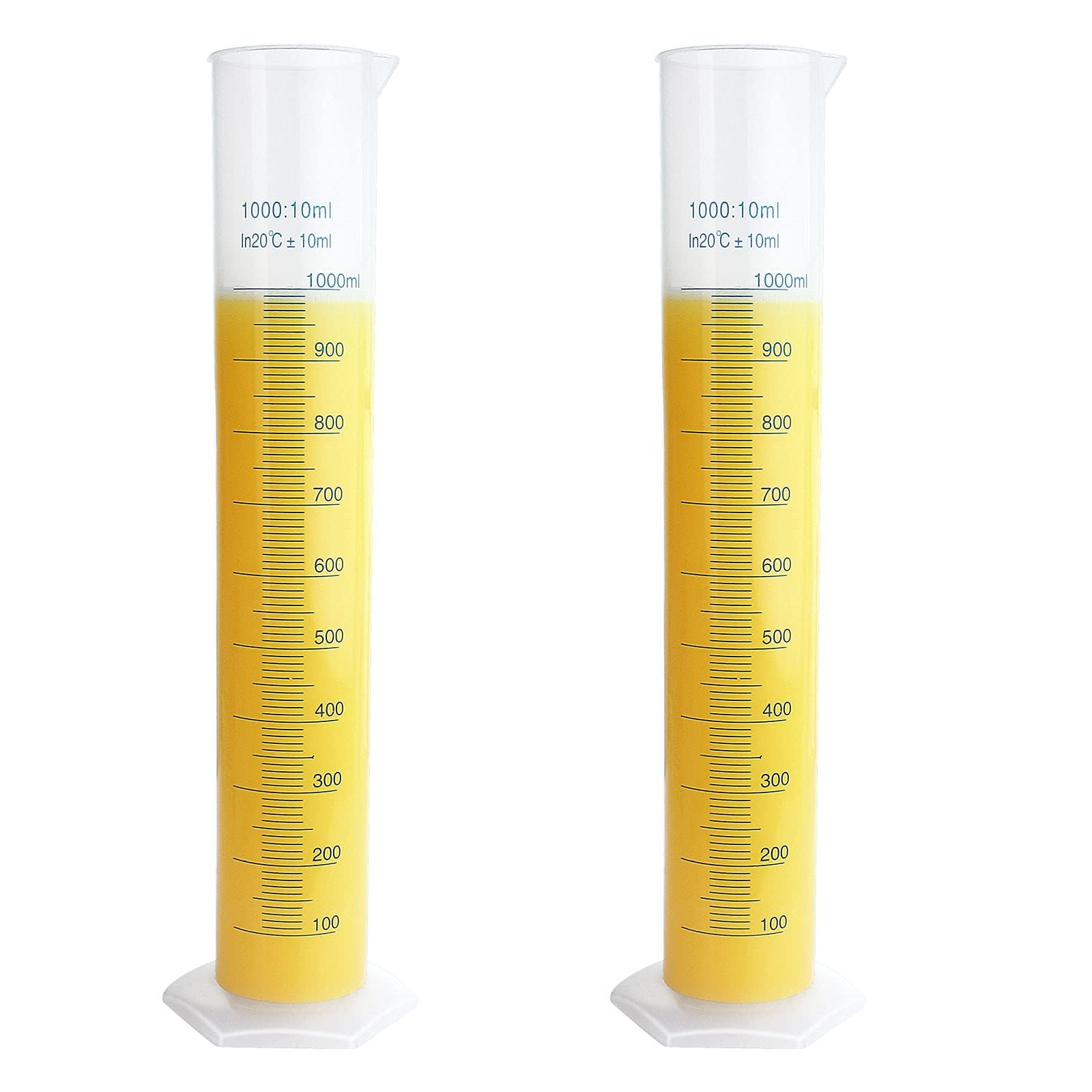 Photo 1 of *Damage to base* AKOLAFE 2 Pack 1000ml Plastic Graduated Cylinder, Transparent Measuring Cylinder Set, Science Measuring Test Tube Flask with 2-Sided Marking & Pour Spout, for Science Projects, Laboratory Supplies