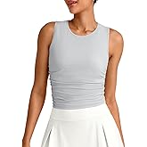 G4Free Women's Workout Tank Tops Sleeveless Athletic Shirts Stretch Fitness High Neck Crop Top for Gym Running Yoga (Gray,L)