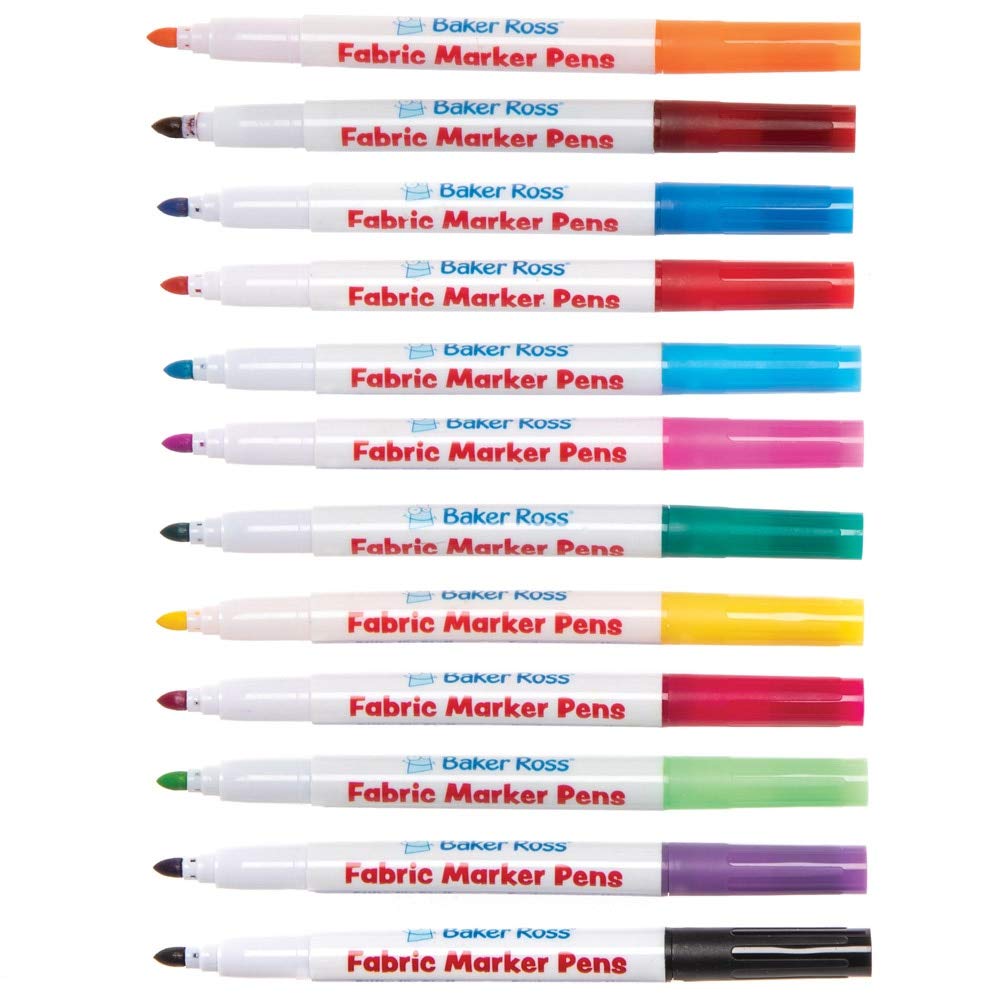 Baker Ross AT481 Fabric Pens - Pack of 12, Assorted Selection of Markers for Cloth and Fabric for Kids Arts and Crafts,Pink