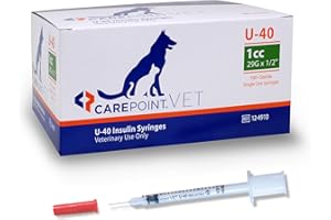 Carepoint Vet U-40 Pet Insulin Syringes, 29G x 1/2" 1cc, Comfortable Injection, Bold Permanent Markings for Accurate Dosage, Disposable, Box of 100
