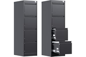 GangMei 4 Drawer Metal Vertical File Cabinet with Lock, Narrow Filing Cabinet with Hanging Letter/Legal/A4 Folders, Locking Steel Cabinet for Home, Office, Assembly Required (Black, 4 Drawers)