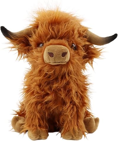 CREJOHY Highland Cow Plush Toy 11in Soft Fluffy Cuddly Bear Kids Gift