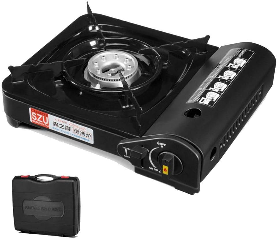 Furnace Cassette Gas Stove Portable Stainless Steel Windproof Wild Gas Barbecue Stove Burner for Outdoor Camping Mountaineering Hiking Travel Picnic BBQ (with carry bag)