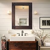 YOSHOOT Rustic Wooden Framed Wall Mirror, Natural Wood Bathroom Vanity Mirror for Farmhouse Decor, Vertical or Horizontal Han