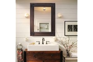 YOSHOOT Rustic Wooden Framed Wall Mirror, Natural Wood Bathroom Vanity Mirror for Farmhouse Decor, Vertical or Horizontal Hanging, 32" x 24",Black
