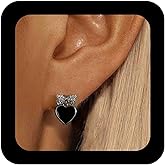 Iaceble Boho Black Onyx Heart Earrings Small Bow Heart Dangle Drop Earrings Tiny Stud Earring Jewelry for Women