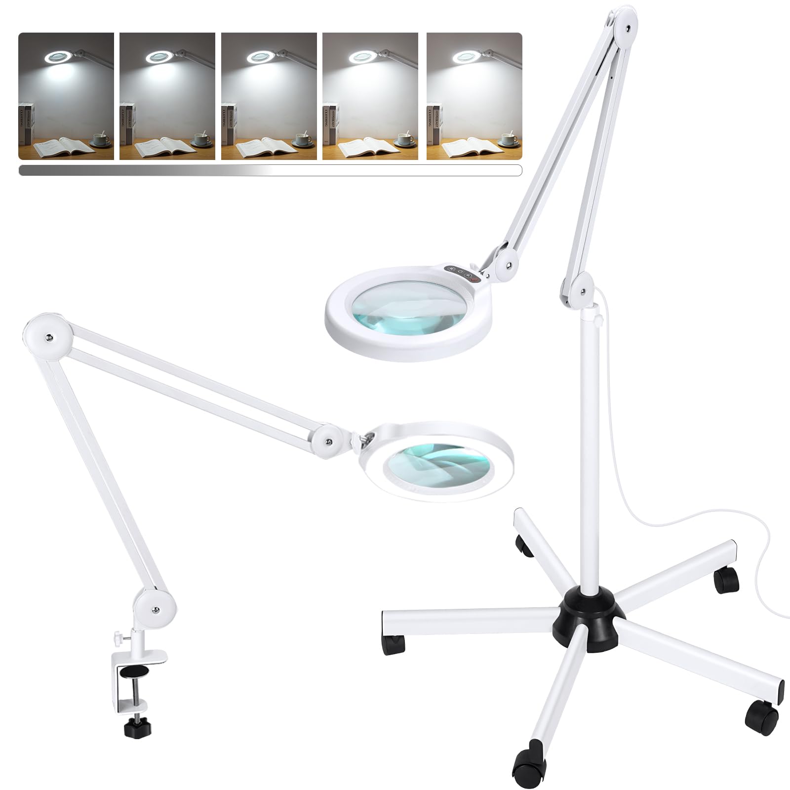 Photo 1 of 10X Magnifying Glass with Light and Stand, Super Bright 2,200 Lumens LED Magnifying Floor lamp with 5 Wheels Rolling Base, 5 Color Modes Stepless Dimming Lighted Magnifier for Esthetician Facial Salon