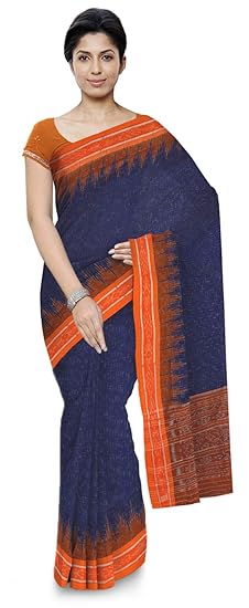 ODISHA HANDLOOM Womens Ikat Cotton Saree (o 12_Blue)
