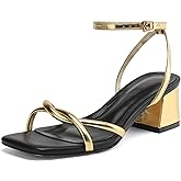 TEAIEUI Women's Sandals Strappy Heels for Women Dressy Open Square Toe Comfort Chunky Block Heel Dress Shoes for Prom Party Wedding