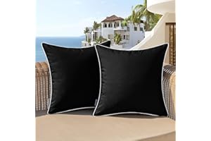 Woaboy Set of 2 Outdoor Waterproof Pillow Covers 16x16 Inch Black Decorative Farmhouse Throw Pillow Covers Square Solid Color Couch Pillow Covers for Patio Tent Bed Sofa Living Room