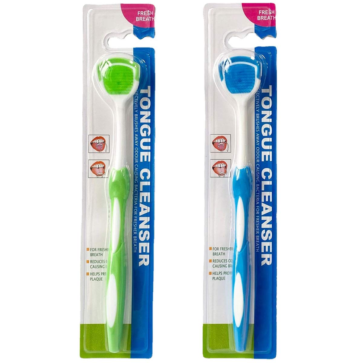 Tongue Brush, Tongue Scraper, Tongue Cleaner Helps Fight Bad Breath, Professional Tongue Brush for Freshing Breath, 2 Tongue Scrapers - 2 Pack (Blue + Green) : Beauty