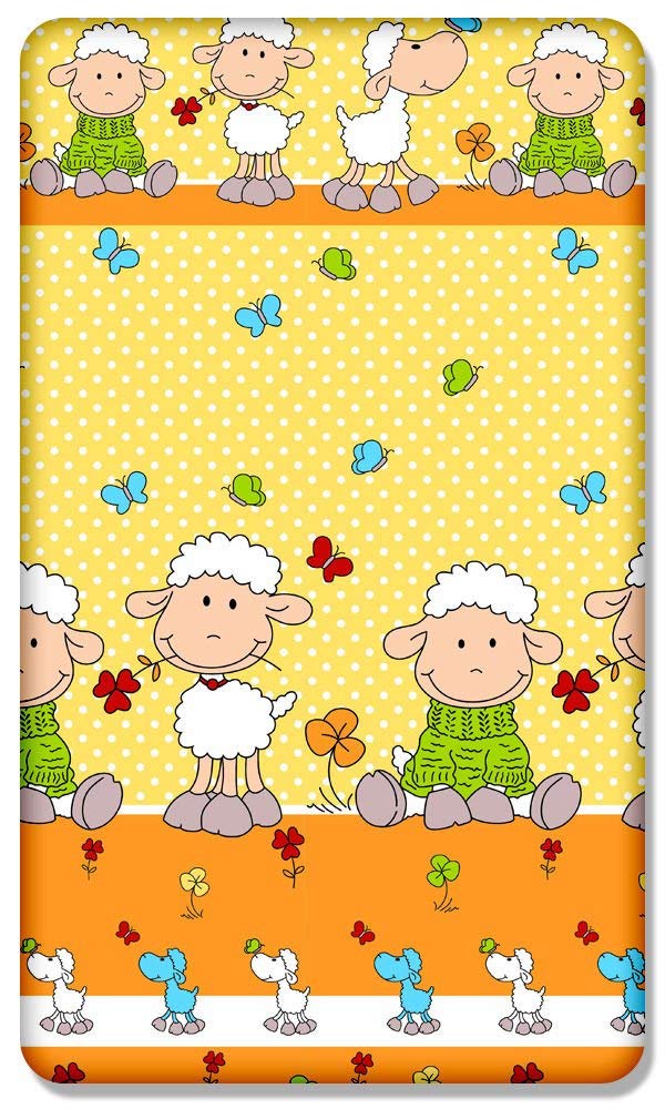100% COTTON FITTED SHEET WITH PRINTED DESIGN FOR BABY JUNIOR BED 160x70CM (Sheep yellow)
