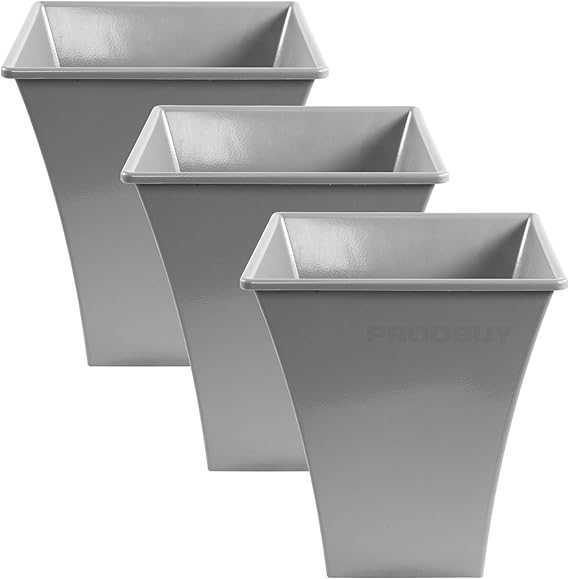 ProdbuyLimited Set of 3 x 23cm Square Metallic Grey Plastic Plant Pots