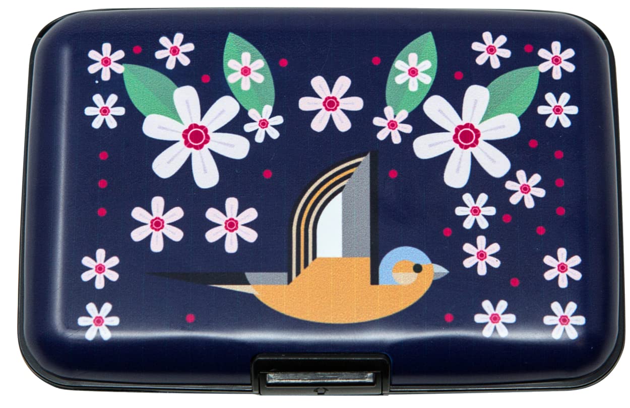 Bloom Blue Aluminium RFID Blocking Card Wallet - Chaffinch Design, Business Card Holder for Women