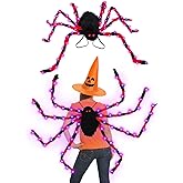 Camlinbo 80 LED Halloween Plush Spider Costume with Purple Lights for Adult Younger Halloween Accessories Decorations (63")